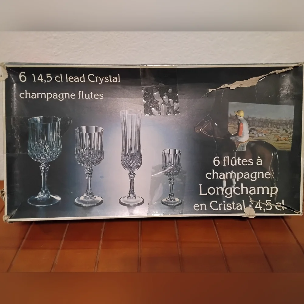 Vintage Cristal d'Arques 6 Longchamp Champagne Flutes French Diamond Cut Crystal